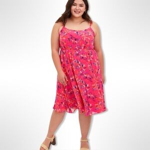 Torrid Pink Floral Chiffon Midi Dress With Pockets Size 3 XL New